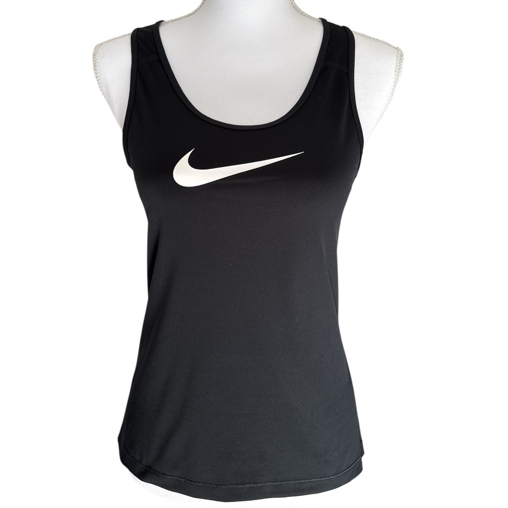 Nike Pro Black Racerback Tank Top With White Swoosh Size Medium